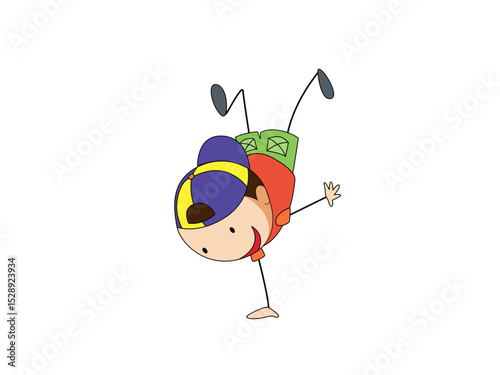 Cartoon boy doing a handstand happy kid