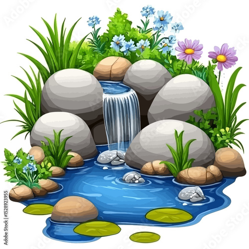 Waterfall isolated white background 