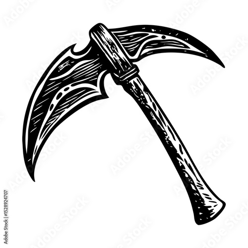 A vintage style illustration of scythe blade