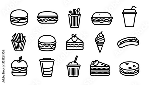 Fast Food Icon Set – Burgers, Fries, Drinks & More