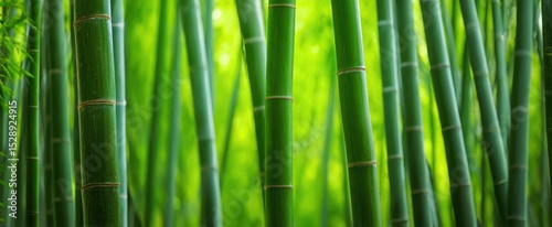 Panel kuchenny z motywem The serene beauty of bamboo stalks in a lush green setting.