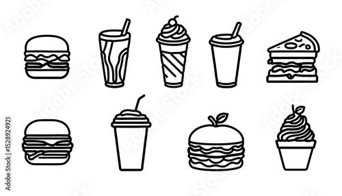 Fast Food Icon Set – Burgers, Fries, Drinks & More