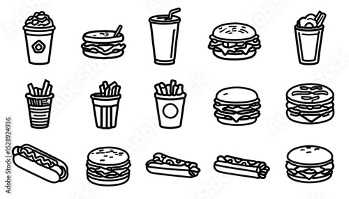 Fast Food Icon Set – Burgers, Fries, Drinks & More