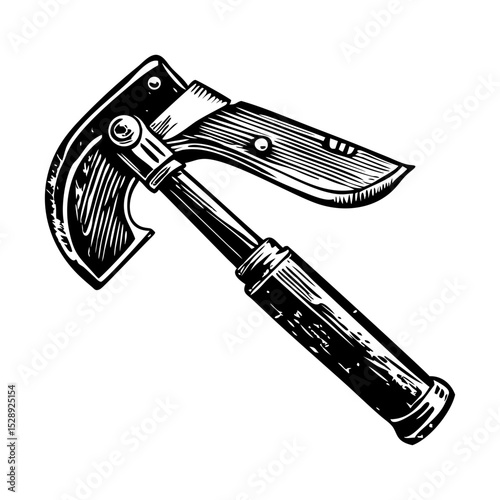 A vintage style illustration depicting scythe sharpener tool