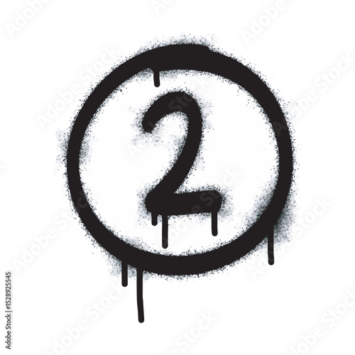 Number two icon Spray Graffiti isolated on white background. Number two graffiti symbol with black spray on white. Vector illustration.