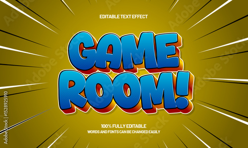 game room editable text effect with a play and kids text style
