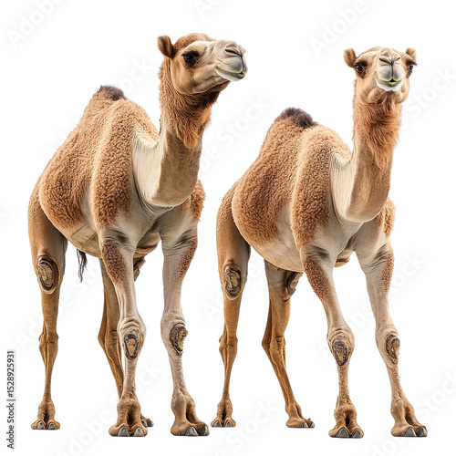 Two camels isolated on transparent background.