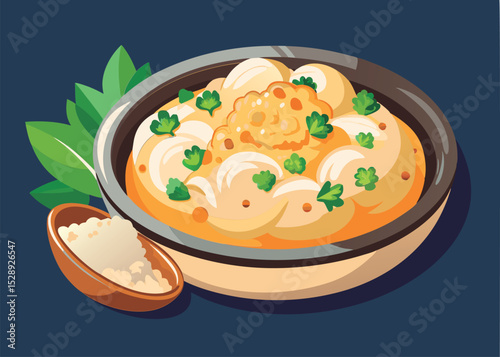 Vector illustration of a Creamy dish with rice.