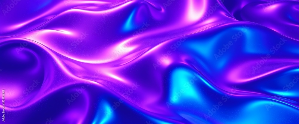 Obraz premium Abstract 3D Plastic Waves Background with Purple and Blue Textures and Shiny Light Reflections