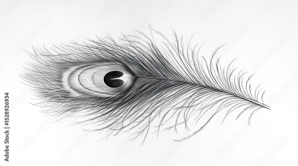 Obraz premium Detailed grayscale drawing of a peacock feather