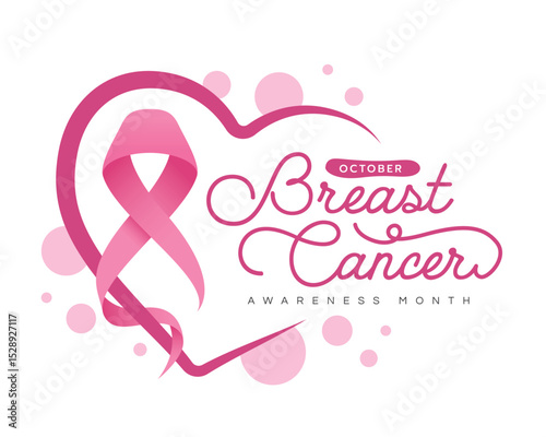 October, breast cancer awareness month - Pink ribbon awareness sign cross line heart shape vector design