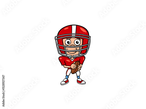 Cartoon Football Player Holding an American Football Ready to Play