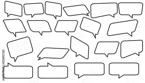 Diverse Array of White Speech Bubbles for Digital Dialogue and Creative Communication Templates with Rounded Rectangles and Distinctive Tails on a Clean White Backdrop