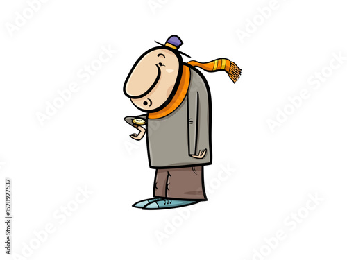 Cartoon man checking his wristwatch