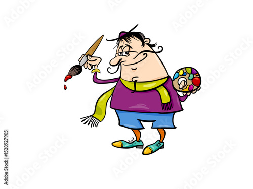 Cartoon artist holding paintbrush and palette