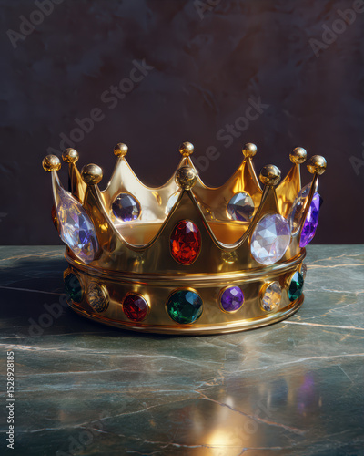 A stunning golden crown rests on a marble surface