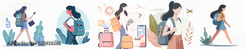 vector character woman carrying bag