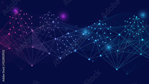 Abstract digital network connection of lines and dots on a deep blue background