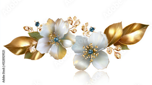 Elegant floral design with gold leaves and gems