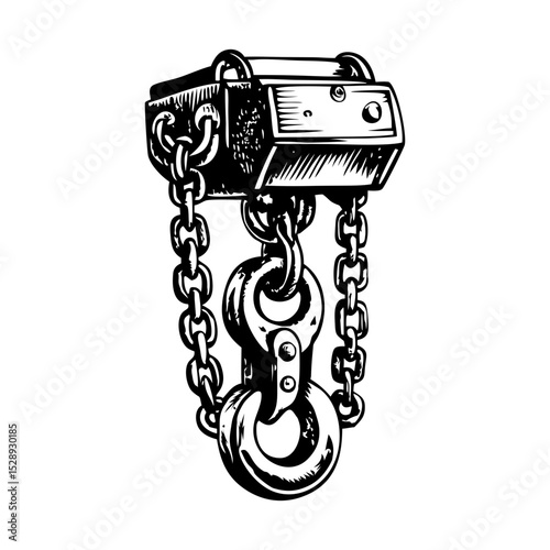 A vintage style illustration showing chain hoist