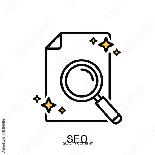 Seo quality content search magnifying glass document icon