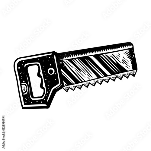 A vintage style illustration showing hand saw