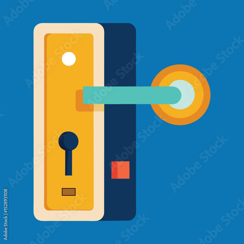 Modern style door handle illustration with security lock and lever mechanism on blue