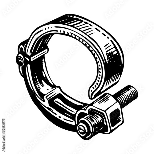 A vintage style illustration showing pipe clamp