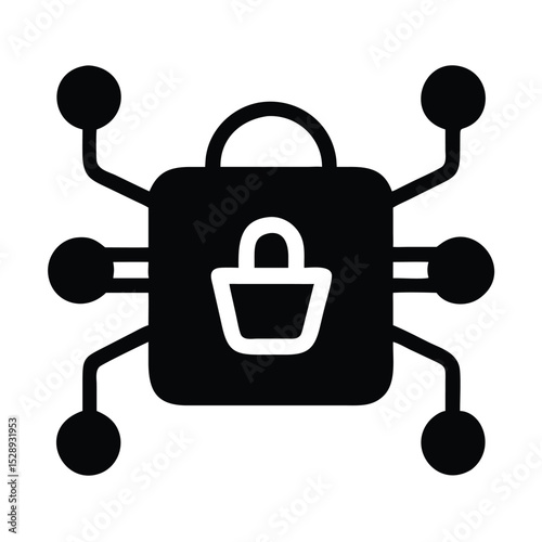 Secure digital shopping concept with connected nodes and basket icon