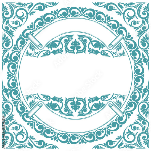 Decorative ornamental floral monochrome blank card template
