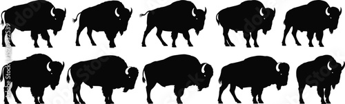 Powerful Bison Silhouettes: Majestic Buffalo and Wild Cattle Figures, Ideal for Wildlife, Nature, American West, and Animal Conservation Themes