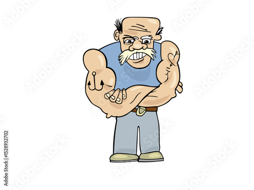 Muscular senior fisherman with anchor tattoo