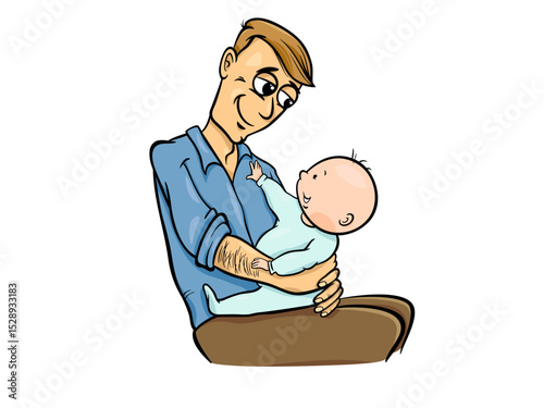 Happy father holding his newborn baby