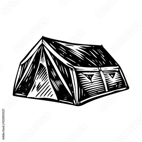 A glyph style illustration showing site tent