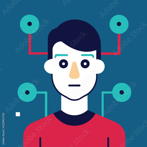 Abstract man with connected dots vector illustration in bold color scheme