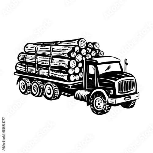 A vintage style illustration showing timber hauler