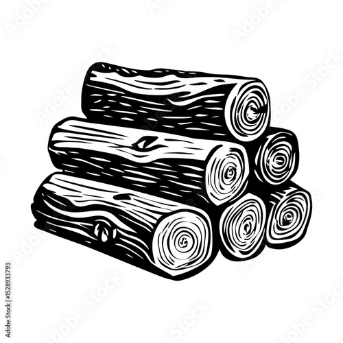 A vintage style illustration showing timber stack