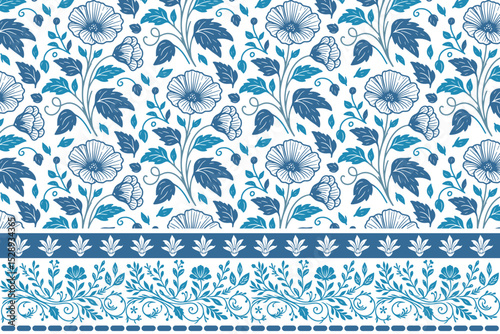 blue floral simple petal floral elements.seamless floral pattern minimal simplicity.trendy minimalism border embroidery.decoration pattern design.hand drawn sketch floral leaves

