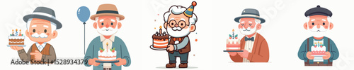vector character grandfather holding birthday cake