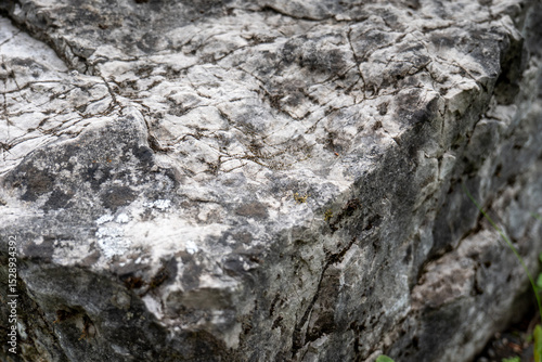 Detail cracked limestone rock with natural patterns and gray tones. Shot in the Tatra Mountains, Slovakia.