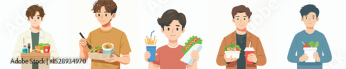 young man character vector holding food