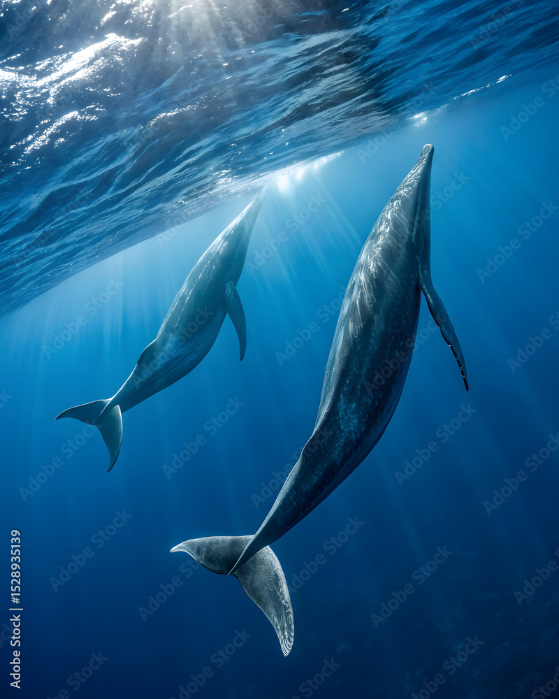 Obraz premium From above of amazing pilots whale swimming in dark blue sea water in evening