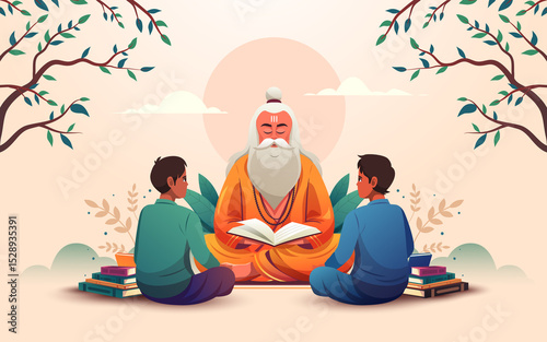Photos Guru Purnima Lecture with Teacher and Students Illustration
