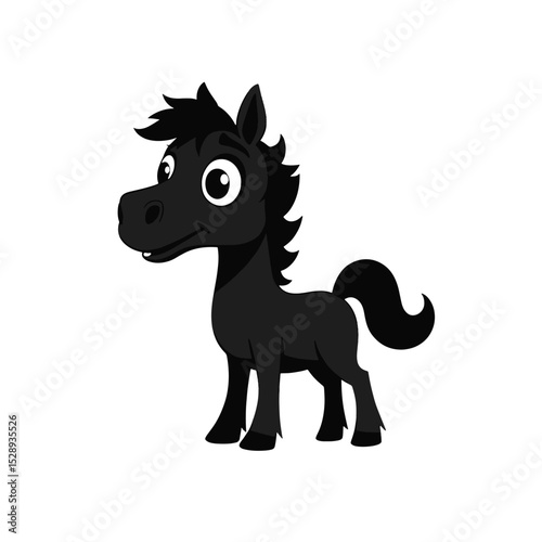  Minimalist Cartoon Horse Black Silhouette Vector with Big Eyes and Mane on White Background