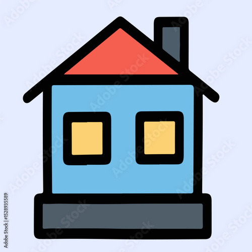 House vector simple blue two-window home, suitable for residential projects, banners, and design icons.