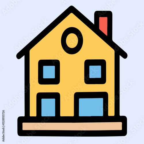 House vector yellow two-floor design, suitable for suburban rentals, cartoon property, or estate assets.