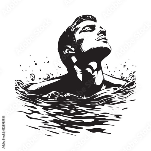 Muscular Man in swimming pool  Image Vector Isolated on white background.
