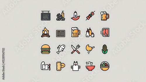 Colorful BBQ & Grill Food Icons Free Vector Pack for Design Projects