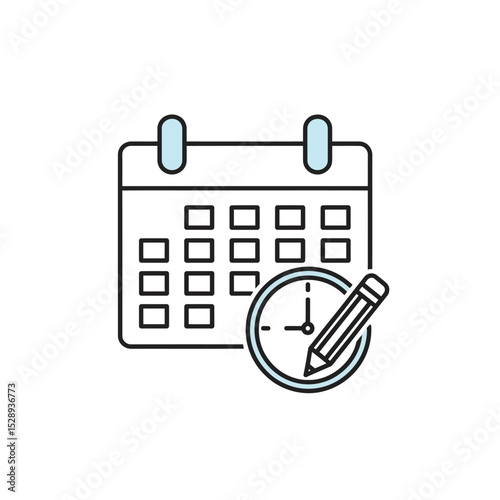 Calendar icon with clock and pencil time management schedule planning