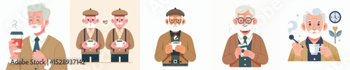 vector character grandfather holding coffee